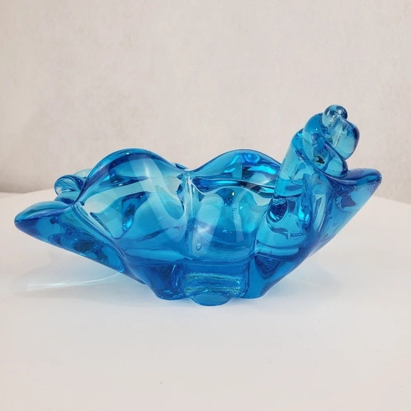 Art Glass Ashtray Blue Swirl Shell Trinket Dish Midcentury Modern Coastal - Picture 5 of 16